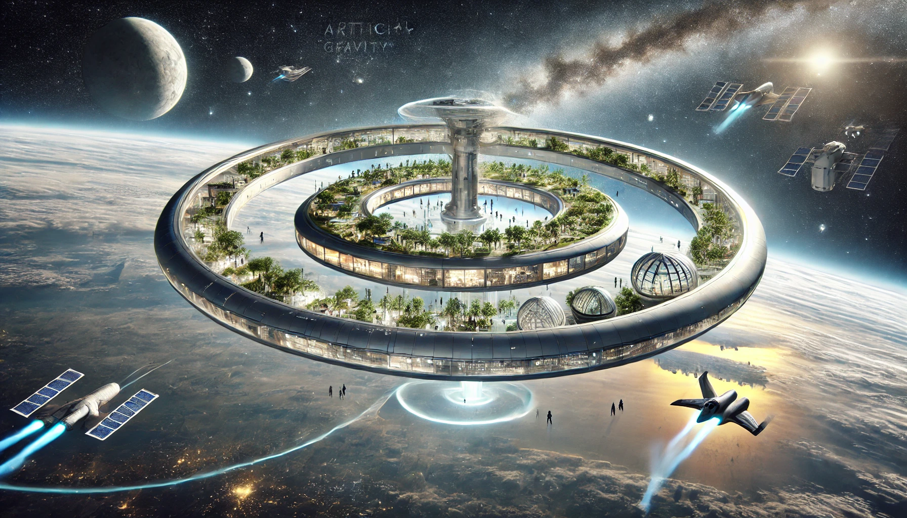 DALL·E 2025-03-03 11.32.16 - A visionary depiction of 'Artificial Gravity_ The Key to Long-Term Space Travel.' Imagine a massive rotating space station with a ring-shaped structur